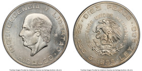 Estados Unidos Pair of Certified Multiple Pesos PCGS, 1) 10 Pesos 1955-Mo - MS64, Mexico City mint, KM474 2) 5 Pesos 1953-Mo - MS65, Mexico City mint,...