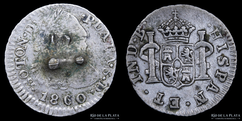 Argentina. Botón símil 1/2 Real 1860. Plata; 18mm; 1.80g. Lindo estado (VF+)

...