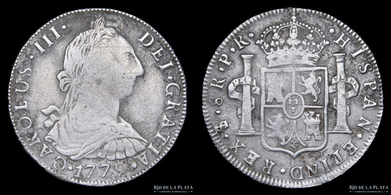 Potosí. Carlos III (1759-1788) 8 Reales 1779 PR (Pedro Mazondo, Raymundo de Ytur...