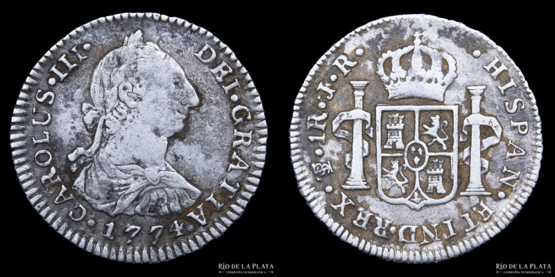 Potosí. Carlos III (1759-1788) 1 Real 1774 JR (José Vargas y Flor, Raimundo de Y...