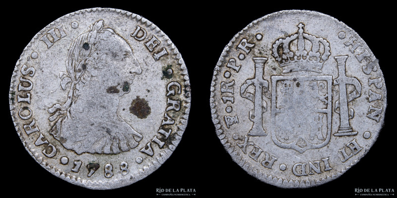 Potosí. Carlos III (1759-1788) 1 Real 1788 PR (Pedro Mazondo y Flor - Raimundo d...