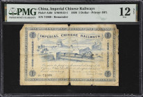 CHINA--EMPIRE. Imperial Chinese Railways. 1 Dollar, 1899. P-A59r. S/M#S13-1. Remainder. PMG Fine 12 Net. Split Repairs, Stains.
Serial number 71069. ...