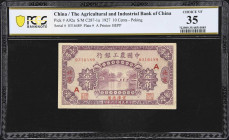 CHINA--REPUBLIC. Agricultural & Industrial Bank of China. 10 Cents, 1927. P-A92a. S/M#C287-1a. PCGS Banknote Choice Very Fine 35.
Peking, serial numb...