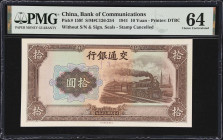 CHINA--REPUBLIC. Lot of (2). Bank of Communications. 10 Yuan, 1941. P-159f. S/M#C126-254. Error Notes. PMG Choice Uncirculated 64.
Both notes without...