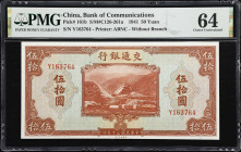 (t) CHINA--REPUBLIC. Bank of Communications. 50 Yuan, 1941. P-161b. S/M#C126-261a. PMG Choice Uncirculated 64.
Without branch name, serial number Y16...