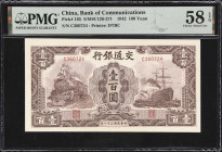 CHINA--REPUBLIC. Bank of Communications. 100 Yuan, 1942. P-165. S/M#C126-271. PMG Choice About Uncirculated 58 EPQ.
Serial number C360724. A freshly ...