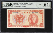 (t) CHINA--REPUBLIC. Lot of (3). Central Bank of China. 1 & 5 Yuan, 1936. P-211a, 212c, & 213c. S/M#C300-92, C300-93, & C300-96c. PMG Choice Uncircula...