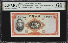 (t) CHINA--REPUBLIC. Lot of (3). Central Bank of China. 1, 5 & 10 Yuan, 1936. P-212a, 213a & 218a. PMG Choice Uncirculated 64 & Choice Uncirculated 64...