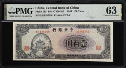 CHINA--REPUBLIC. Central Bank of China. 100 Yuan, 1944. P-260. S/M#C300-202. PMG Choice Uncirculated 63.
Serial number ER245759. Fu Xing Guan at left...