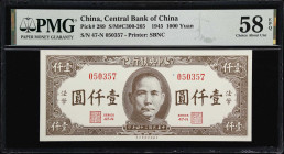 CHINA--REPUBLIC. Lot of (2). Central Bank of China. 1000 Yuan, 1945. P-289 & 290. S/M#C300-264 & S/M#C300-265. PMG Choice About Uncirculated 58 EPQ to...