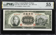 (t) CHINA--REPUBLIC. Lot of (2). Central Bank of China. 2000 & 5000 Yuan, 1945-47. P-305 & 308. S/M#C300-280 & S/M#C300-300. PMG About Uncirculated 53...