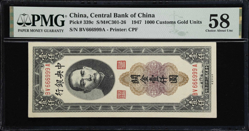 CHINA--REPUBLIC. Lot of (2). Central Bank of China. 1000 & 10,000 Customs Gold U...