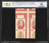 CHINA--REPUBLIC. Lot of (2). Central Bank of China. 50,000 Customs Gold Units, 1948. P-370 & 371a. Printer's Proof & Uncut Partial Sheet. PCGS Banknot...