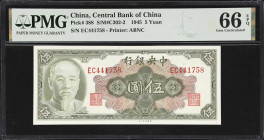 (t) CHINA--REPUBLIC. Lot of (3). Central Bank of China. 5 Yuan, 1945. P-388. Consecutive. PMG Gem Uncirculated 66 EPQ.
Serial numbers EC441758-760. O...