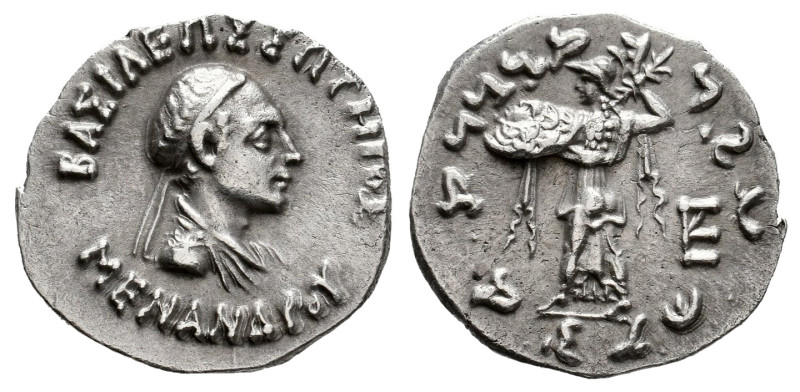 Indo-Greek Kingdom. Menander I Soter. Drachm. 155-130 BC. (Bopearachchi-13I var....