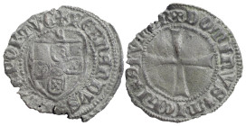 Portugal
D. Fernando I (1367-1383)
Meio tornês de Escudo Samora Ç Prata
Legenda anverso: + FERnAnDVS*REX*PORTVG
Legenda reverso: + DOMInVS*MIChI*A...