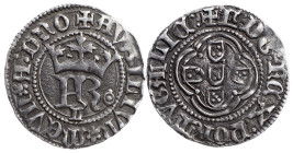 Portugal
D. Fernando I (1367-1383)
Meio real FR Lisboa Prata
Legenda anverso: + AVXILIVn*MEVn*A:DnO
Legenda reverso: + F:DG:REX:PORTVGALI€:
"A" c...