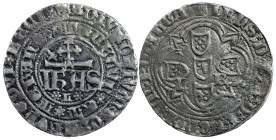 Portugal
D. João Regedor e Defensor do Reino (1383-1385)
Meio real de 10 soldos *L* / L-B Bolhão
Sinal oculto à esquerda da coroa
AG: 02.05 2.85 g...