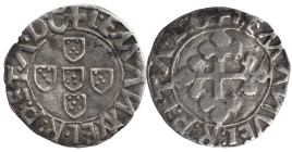 Portugal
D. Manuel I (1495-1521)
Meio Vintém Lisboa Prata
Legenda inédita : ... :A.D:G / ... .A.D.G
Para além disso, este exemplar apresenta uma c...