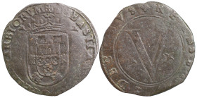 Portugal
D. Sebastião I (1557-1578)
5 Reais Lisboa Cobre
Estado de conservação muito acima da média para esta denominação.
AG: 21.04 6.41 g
MBC
...
