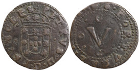 Portugal
D. Pedro Regente (1667-1683)
5 réis Lisboa 1676 Cobre
AG: 06.04 10.90 g
MBC+

Portugal
D. Pedro Regente (1667-1683)
5 réis Lisbon 167...