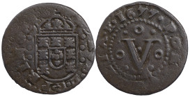 Portugal
D. Pedro Regente (1667-1683)
5 réis Lisboa 1677 Cobre
AG: 08.01 9.80 g
MBC

Portugal
D. Pedro Regente (1667-1683)
5 réis Lisbon 1677 ...