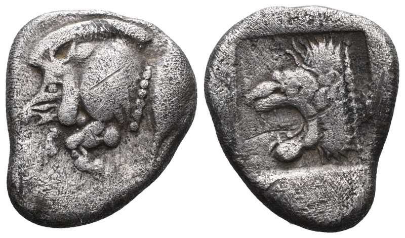 Greek coins
Mysia, Cyzicus
Obol circa 450, AR . Forepart of boar l., behind, t...