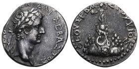 Tiberius AR Drachm of Caesarea, Cappadocia. Circa 17-32 BC. ΤΙΒΕΡΙΟΣ ΚΑΙΣΑΡ ΣΕΒΑΣΤΟΣ Laureate head of Tiberius to right / ΘΕΟΥ ΣΕΒΑΣΤΟΥ ΥΙΟΣ Mount Arg...