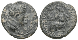 Roman Provincial
Phrygia, Amorium. Vespasian.AE. (Bronze) 69-54 AD. L. Vipsanios Silvanos (?), magistrate.
Obv: [ΟΥΕΣΠΑΣΙΑΝΟ]Σ ΚΑΙΣΑΡ. Laureate head...