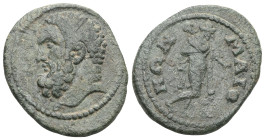 Roman Provincial
 Lydia, Maeonia. Pseudo-autonomous, uncertain. AE. 
Obv: Head of bearded Heracles, l.
Rev: ΜΑΙΟΝΩΝ. Omphale advancing, r., wearing...