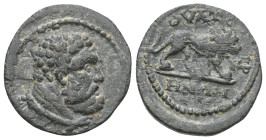 Roman Provincial , LYDIA
THYATEIRA. Autonomous. Bronze, 2nd/3rd Century. Head of the bearded Heracles to the right. Rev. ΘΥΑΤ∈ΙΡ/ΗΝΩΝ Lion crouched t...