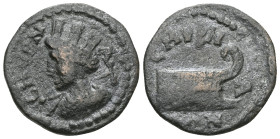 IONIA Smyrna. Pseudo-autonomous issue, circa 2nd-3rd century BC.
Draped bust of the Amazon Smyrna left, with right breast bared, wearing mural crown ...