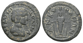 Roman Provincial
Phrygia. Ankyra . Julia Domna, wife of Septimius Severus AD 193-211. Bronze Æ 17mm., 1,58g. Draped bust right / Cult statue of Aphro...