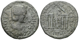 Roman Provincial
IONIA. Smyrna. Julia Domna ,Augusta ( 193-217 AD)
AE Bronze
Obv: IOVΛIA CЄBACTH. Draped bust right.
Rev: Γ NЄΩKOPΩN ИΩIAИ / CMVP....