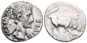 Roman Imperial
Augustus 27 BC-AD 14. Lugdunum (Lyon)
Denarius AR
[AVGVSTVS] DIVI F, laureate head right / IMP XII, bull butting right.
Very Fine
...