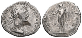 Roman Empire Denarius 116 AD Trajan Genius; Obv: IMPCAESNERTRAIANOOPTIMOAVGGERDAC - Laureate, draped bust right. Rev: PMTRPCOSVIPPSPQR - Genius standi...