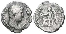 Roman Imperial
Hadrian, 117-138 AD. AR, Denar. Rome.
Obv: HADRIANVS AVG COS III P P.
Bare head of Hadrian, right.
Rev: VICTORIA AVG.
Victory seat...