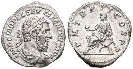 ROMAN EMPIRE
MACRINUS. Denarius. Lauded and armored bust r. Rev: Macrinus sits l. on Sella curulis, holding globe and scepter. C. 51 var. R.I.C. 27.G...