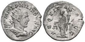 ROMAN IMPERIAL
PHILIPPUS II (247 - 249)
Augustus
Antoninian, Antioch, undated. IMP M IVL PHILIP PVS AVG. Draped armored bust with a crown of rays t...