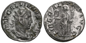 ROMAN IMPERIAL 
Velvet Reign of Gallienus, 253 - 260 AD Denarius . 254 - 256 AD Mzst. Viminiacum. Obv.: IMP GALLIENVS P AVG, draped armored bust with...