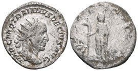 Trajan Decius. AD 249-251. Cut AR Denarius . Rome mint, 1st officina. 2nd-3rd emissions, AD 249-250. Radiate and cuirassed bust right / Dacia standing...