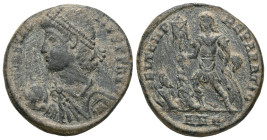 Roman Imperial
Constantius II (337-361). AE, Follis. (Bronze) Antioch.
Obv: D N CONSTAN-TIVS P F AVG. Pearl-diademed, draped and cuirassed bust of C...