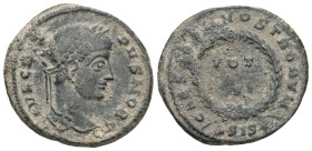 Roman Imperial
Crispus, as Caesar AD 316-326. Siscia Follis Æ . IVL CRISPVS NOB C, laureate head of Crispus right / CAESARVM NOSTRORVM, VOT X, Vota d...