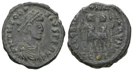 Roman Imperial
Theodosius I (379-395) AE follis Cyzicus, 1st officina (A), 392-395.
Obv: D N THEODO-SIVS P F AVG Diademed, draped and cuirassed bust...