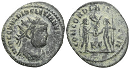 Roman Imperial
Diocletian, AD 284-305. Radiatus. Kyzikos.
Obv: IMP C C VAL DIOCLETIANVS P F AVG. Bust of Diocletian, radiate, draped, cuirassed, rig...