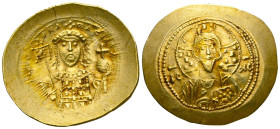 Byzantine , Michael VII Ducas, 1071-1078. Histamenon (Electrum), Constantinopolis. Bust of Christ Pantokrator facing, wearing tunic and pallium, raisi...