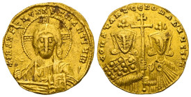 Constantine VII Porphyrogennetus (913-959).
Solidus , Constantinopolis, with Romanos II, 945-959 AD Av.: + IhS Rv.: CONSTANT CE ROmAn AUGG b R, bust ...