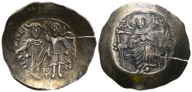 Byzantine
Isaac II Angelus, first reign, 1185-1195. Aspron Trachy (Gold), Constantinopolis. The Virgin Mary enthroned facing, nimbate, wearing palliu...