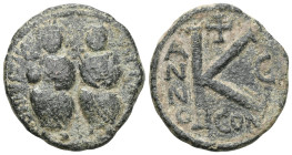 Byzantine
Justin II, with Sophia, 565-578. Half Follis (Bronze), uncertain military mint, perhaps Constantine in Numidia, year 8 = 572-573. D N IVSTI...