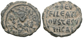 Byzantine Theophilus, 829-842. Half Follis (Bronze), Constantinople, 830/1-842. ΘEOFIL' BASIL Crowned half-length figure of Theophilus facing, holding...